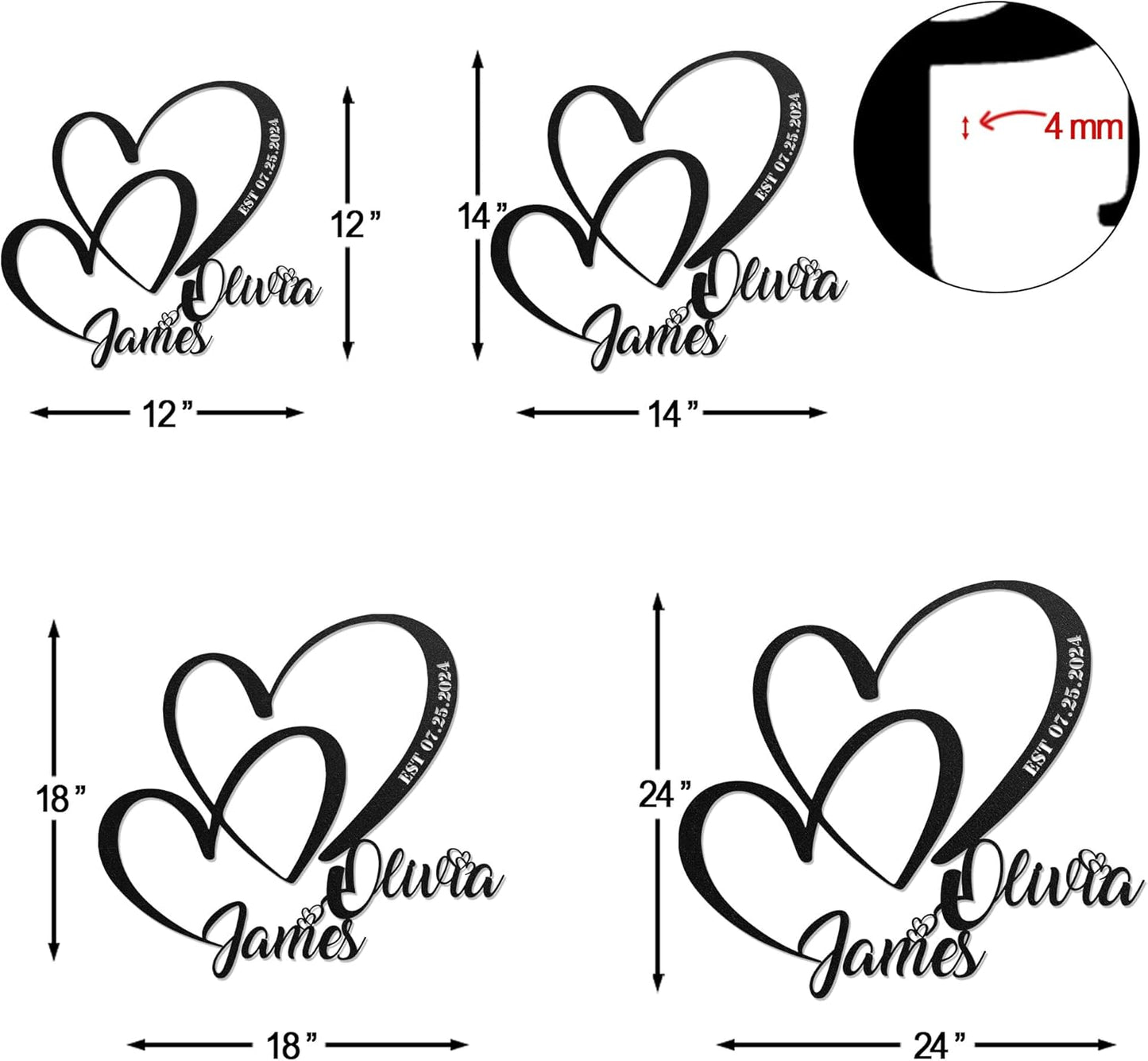 LULLBABYMALL Personalized Love Metal Sign - Customized Names and Date Wall Art, Infinity Metal Signs for New Home, Wedding, Couple, Christmas