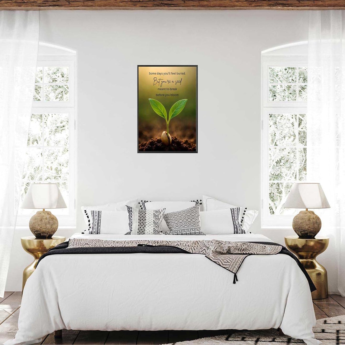 Inspirational Mental Health Poster Growth Mindset Wall Art Inspirational Text Seeds Prints Painting For School Office Wall Decor 16x24in Framed