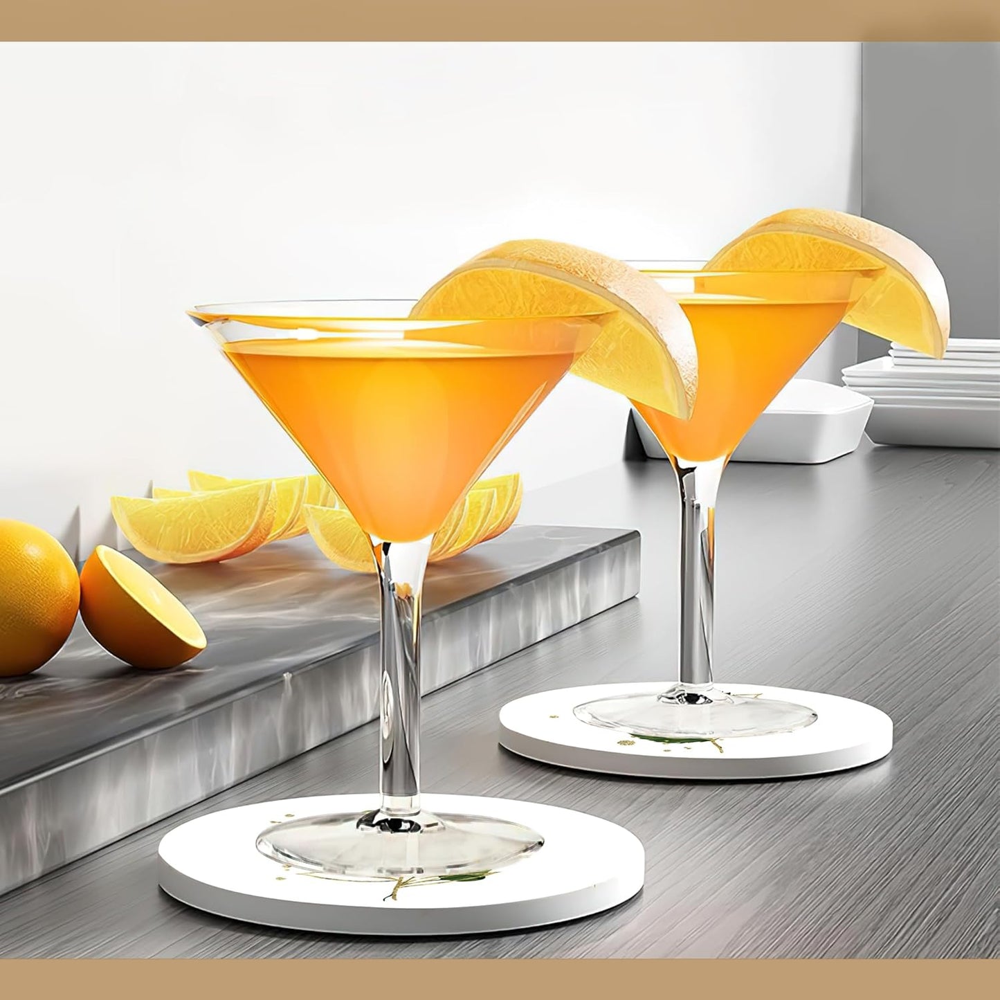 Coasters Set with Holder,Green Plants Absorbent Ceramic Coasters with Cork Base,Cute Funny Table Cup Mat 6 Pcs,Table Home Décor