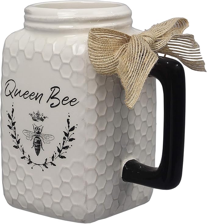 Young's Inc Ceramic Coffee Mug, Bee Print Mason Jar Cups for Tea, Coffee, Cold Drinks, Gift for coffee Lovers, Birthday, Microwave-Safe Dishwasher Safe Kitchen Decor