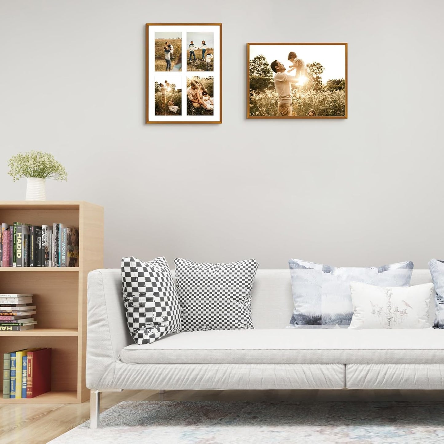 Frametory - 12x16 Aluminum Collage Picture Frame - Display 5x7 Pictures with 4 Openings Mat - Real Glass Front - Horizontal/Vertical Wall Mount - Bronze 1 Pack