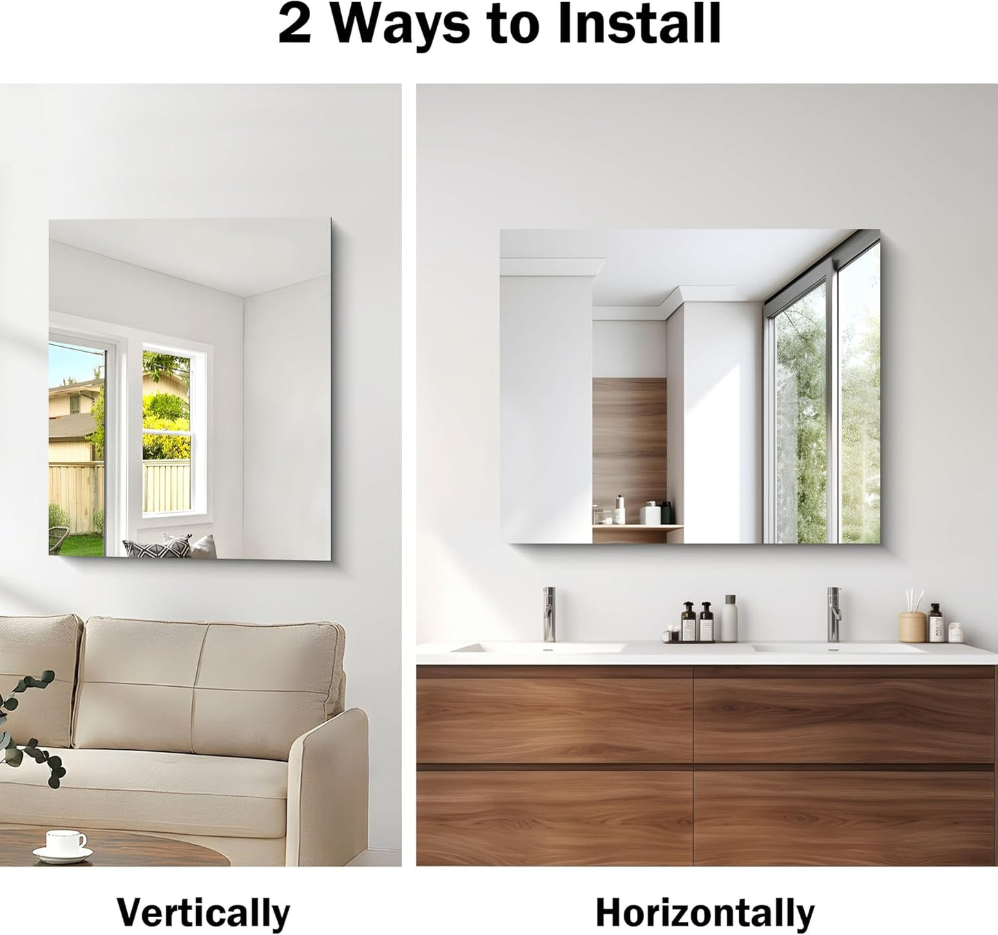 Frameless Mirror, 30x36 inch Rectangle Bathroom Mirror for Wall, Upgraded Shatterproof Vanity Mirror with Polished Edge for Bathroom,Bedroom,Living Room and Entryway