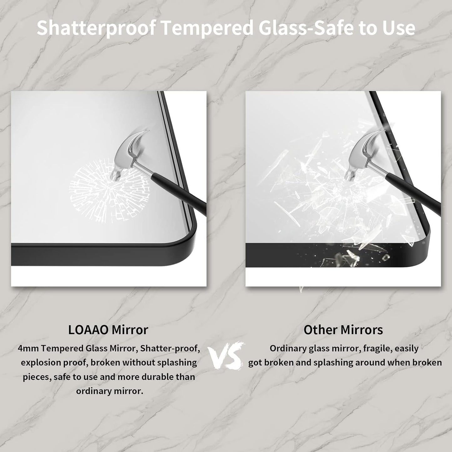 LOAAO 48x36 Inch Black Metal Framed Bathroom Mirror for Wall, Matte Black Bathroom Vanity Mirror Farmhouse, Large Rounded Rectangle Mirror, Anti-Rust, Tempered Glass, Hangs Horizontally or Vertically