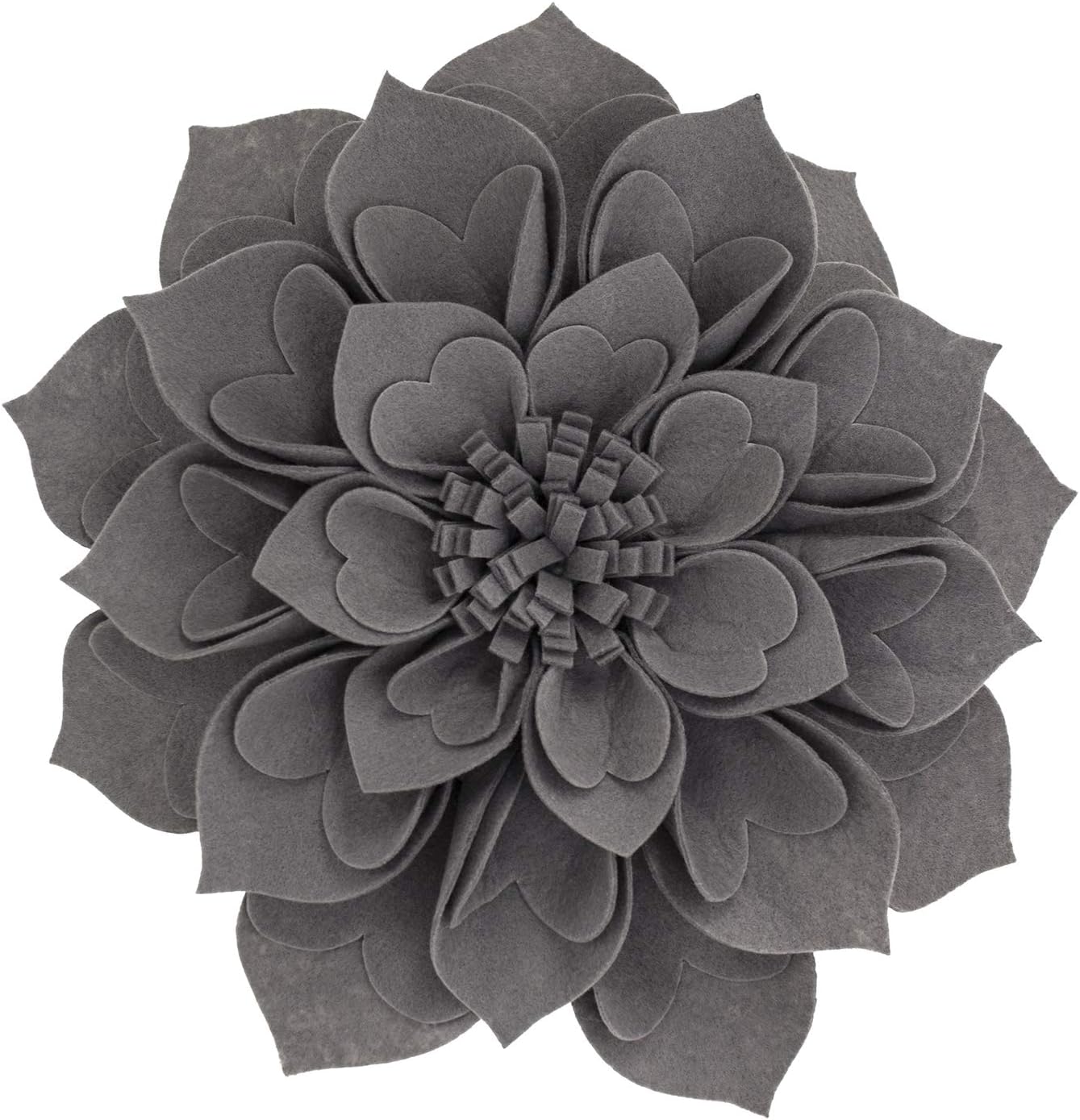 Fennco Styles Handmade 3D Heart-Shaped Petals Flower Decorative Throw Pillow Cover Only - 13" Round Slate Floral Pillow Case for Couch, Home Décor and Holiday, Housewarming Gift