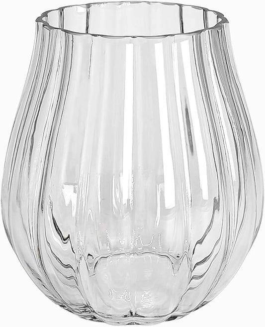 Flower-Shaped Wide Mouth Glass Vase - 6.7" Tall Transparent Vase, Ideal for Fresh Flowers/Floating Tealights, Home Display (Living Room/Bedroom), Wedding Centerpieces & Holiday Decor