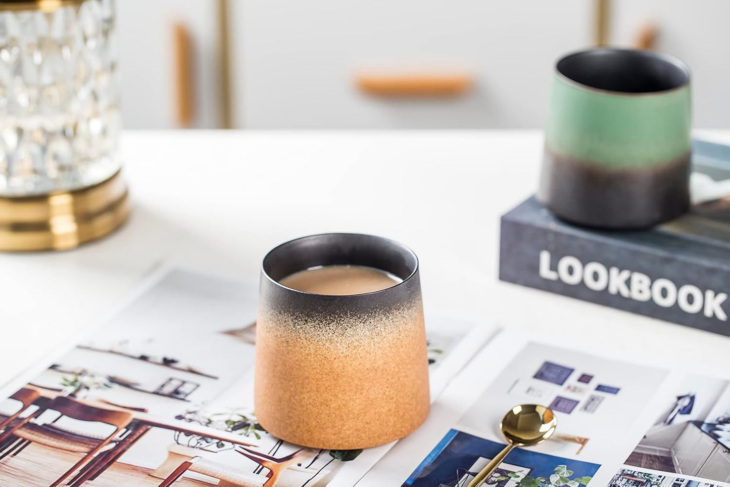 Big handmade Ceramic Coffee Mugs for Men/Women,10oz Tea Cup for Office and Home,Microwave and Dishwasher safe,Gift for Parents,Family and Friends(Burnt yellow)