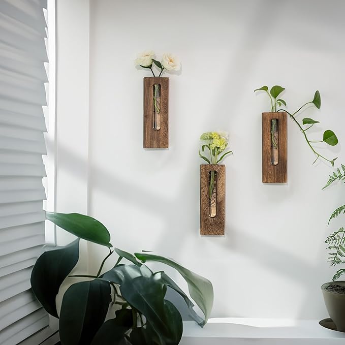 Wall Hanging Glass Planter Tubes - Propagation Station for Indoor Plants Hydroponic Plant Cuttings - Planters Gifts for Mom Wife Women Friend
