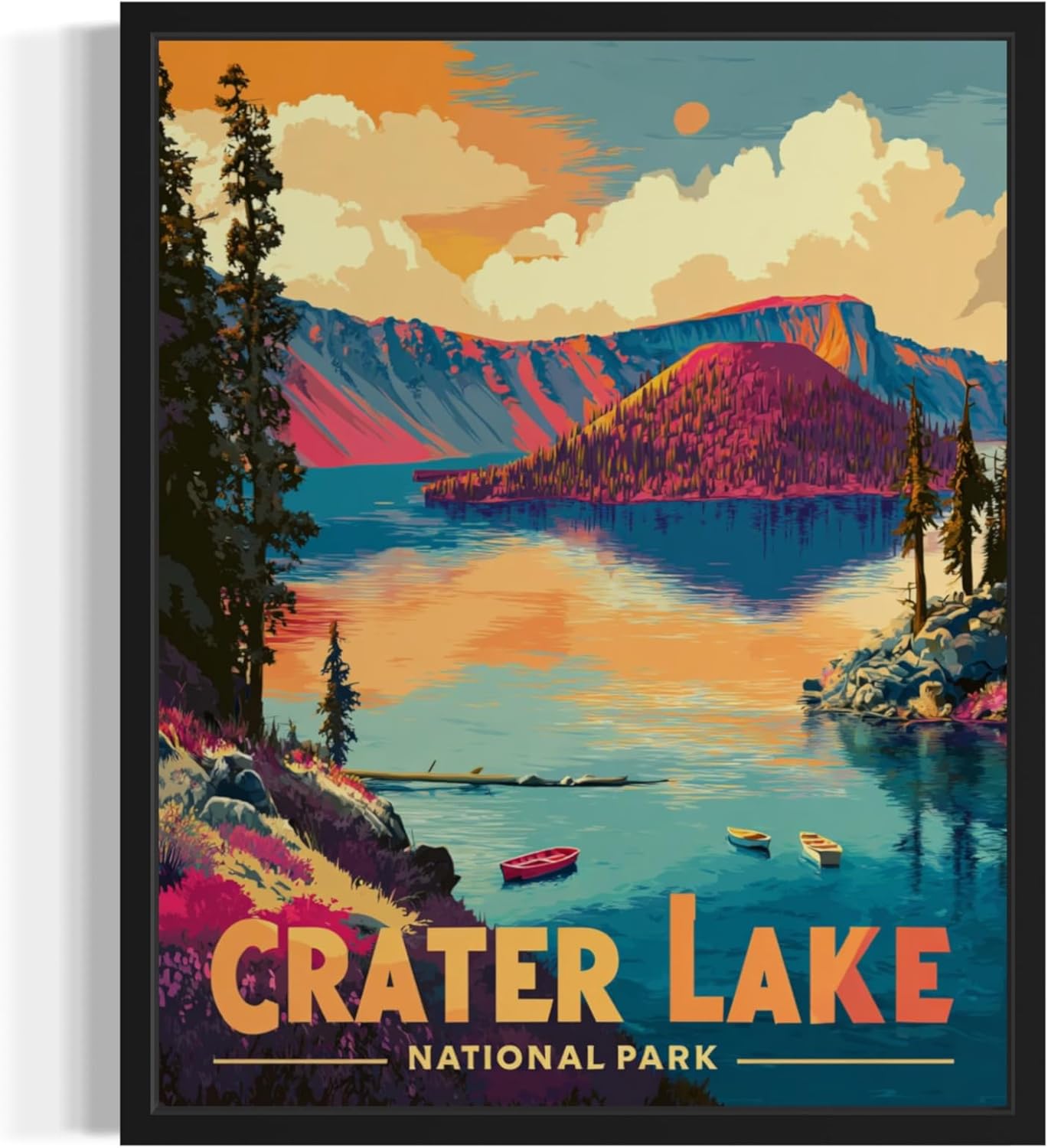 Crater Lake National Park Art Print Poster, Vintage Retro Pop Art Travel Wall Art Bedroom Bathroom Living Room Decor 185 (Crater Lake, 11 x 14 inches, Unframed)