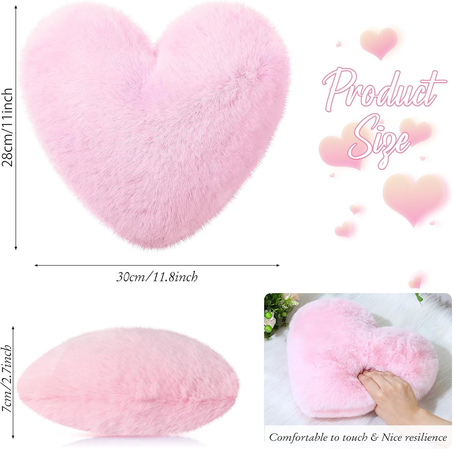 Liliful 6 Pcs Faux Rabbit Fur Heart Pillows Helloween Fluffy Heart Throw Pillows Christmas Cute Couch Cushion Soft Decorative Throw Cushion for Bed Sofa Girls Women(12 x 11 Inch,Pink Series)