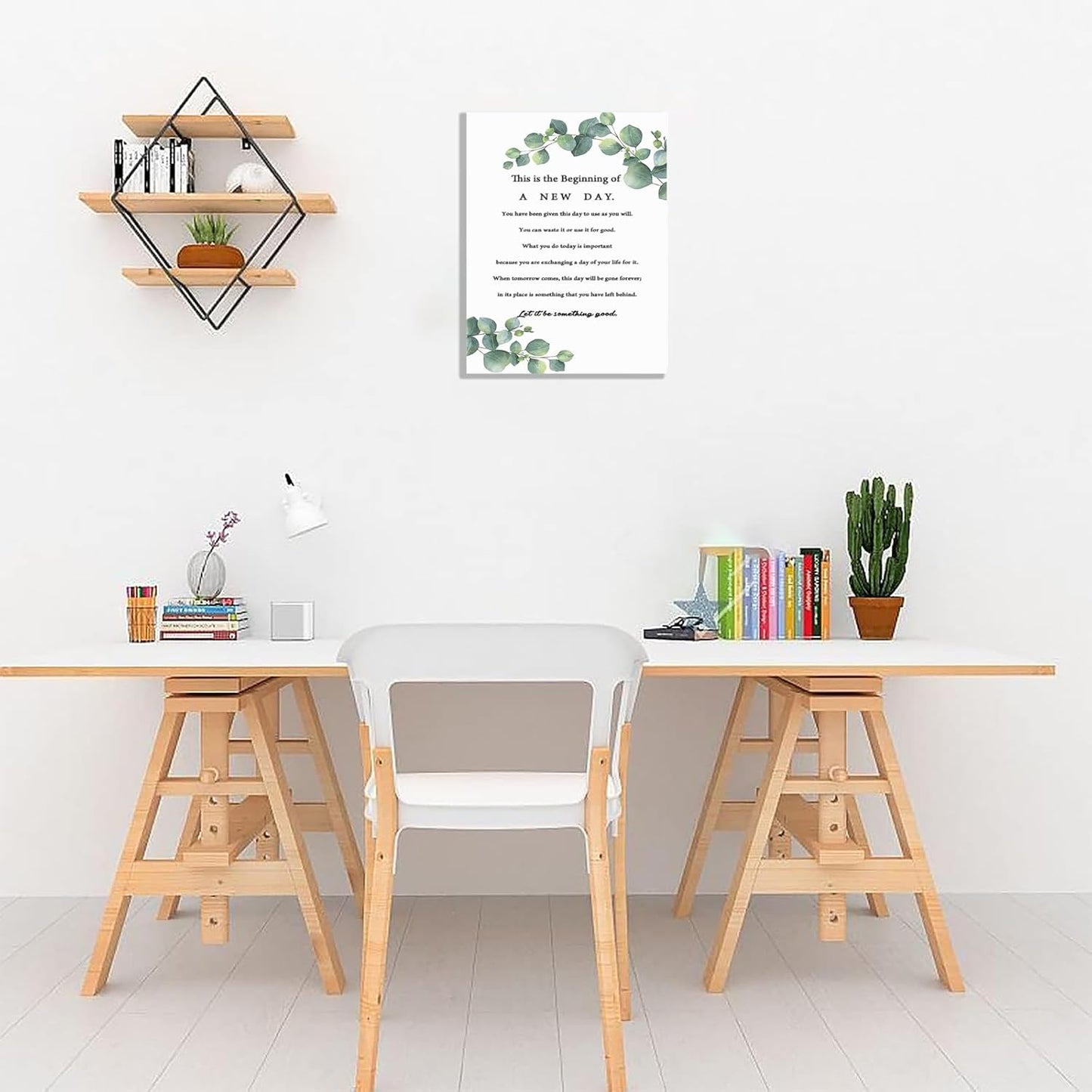 Inspirational This is the Beginning of a New Day Wall Art Positive Life Canvas Painting Motivational Poster Print for Home Bathroom Bedroom Living Room Office Decor Framed 8 * 12 Inch