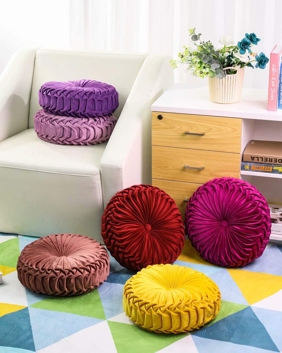 HLOVME Throw Pillow for Couch Decorative 3D Pumpkin Round Velvet Cushion for Sofa Bed Chair Floor 15"X15", Light Purple