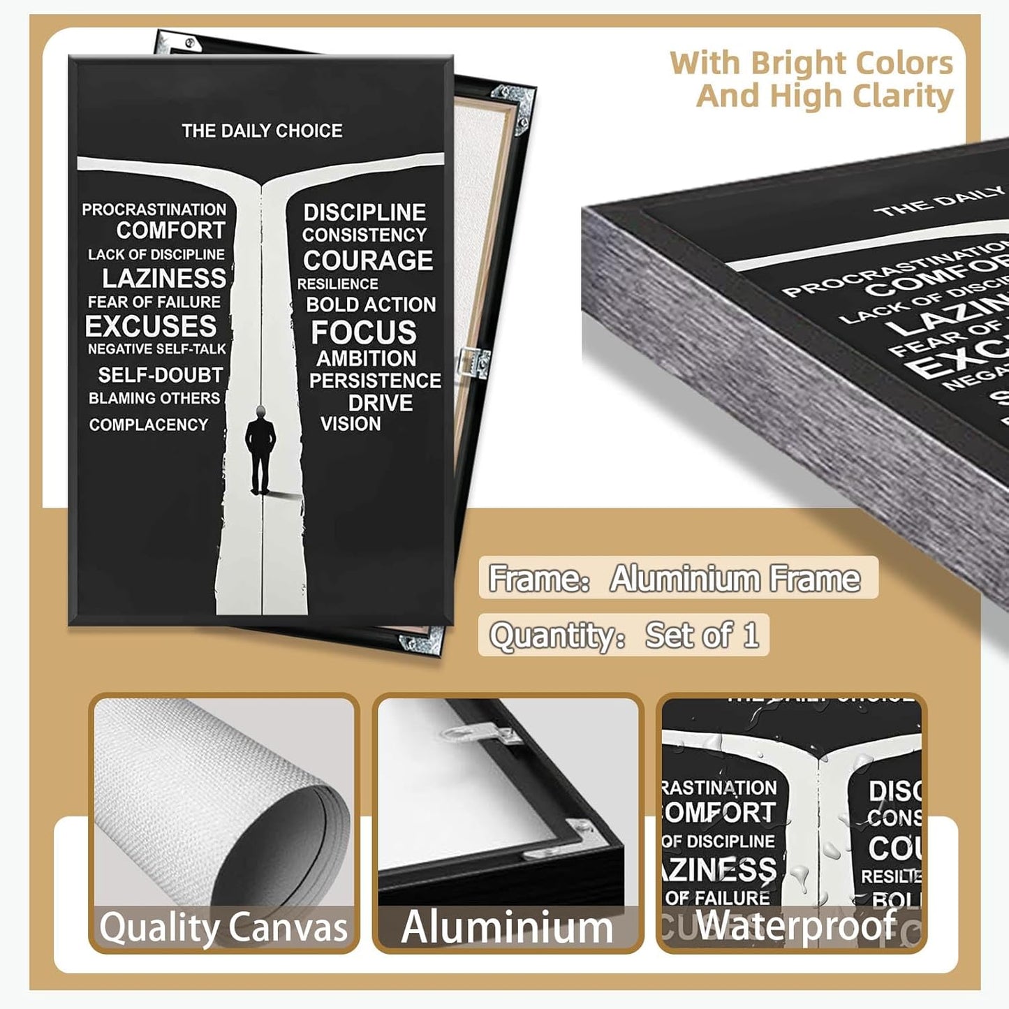 Inspirational Self-Discipline Poster Growing Up The Daily Choice Wall Art Discipline Vs Comfort Choose Prints Painting For Living Room Bedroom Office Wall Decor 16x24in Framed