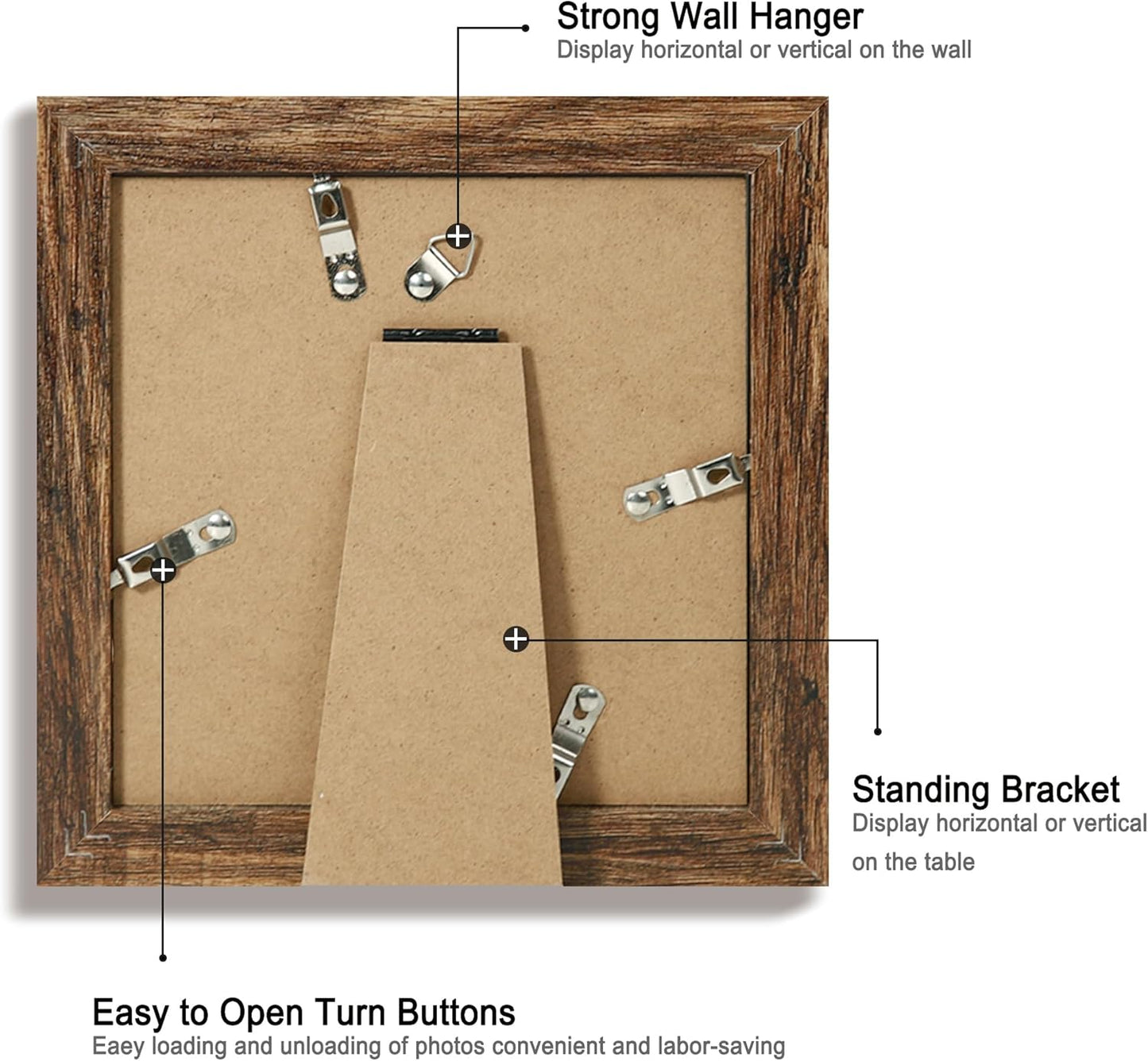 iRahmen 6x6 Picture Frame Set of 4 with Real Glass, Rustic Frames Display 4x4 Picture with Mat or 6 x 6 Without Mat, Wood Square Photo Frame for Wall Mount and Tabletop Display