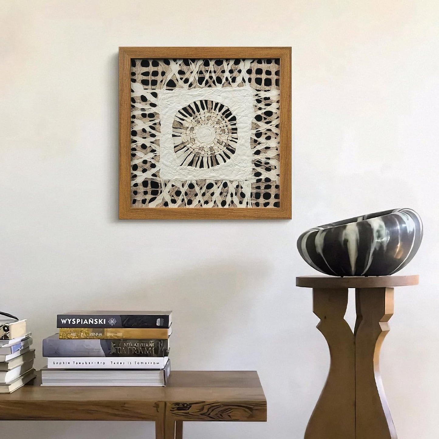 FOLKOR Boho Wall Art Living Room Decor, 12" Abstract Framed Artwork, Handmade Rice Paper Shadow Box Wall Hanging Sculpture for Contemporary Home Office Bedroom Coffee Shop