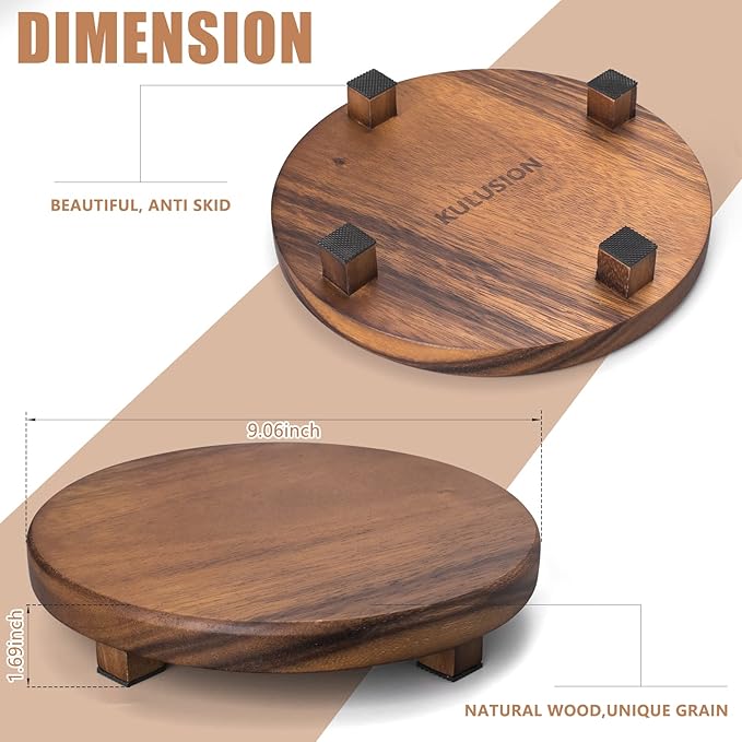 Walnut Wood Pedestal Stand, Decorative Wood Riser For Display, Farmhouse Decor Soap Tray, Displays Your Plant Bottles Candles for Your Home (Round,9 x 1.57Inch)