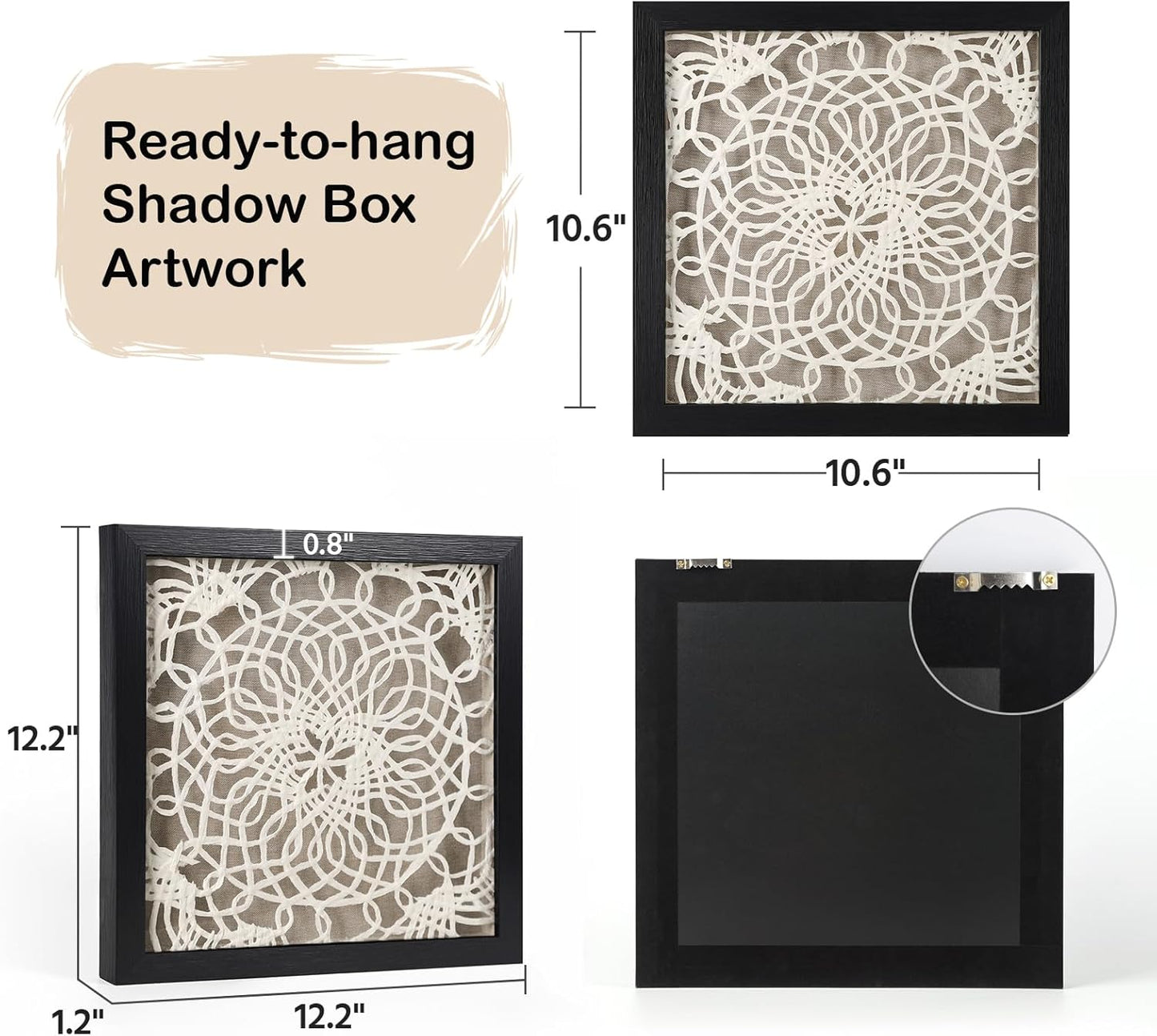 FOLKOR Black and White Framed Wall Art for Living Room, 12" Boho Home Decor Abstract Mandala Artwork, Handmade Rice Paper Shadow Box Art Accent for Housewarming Wedding Gift