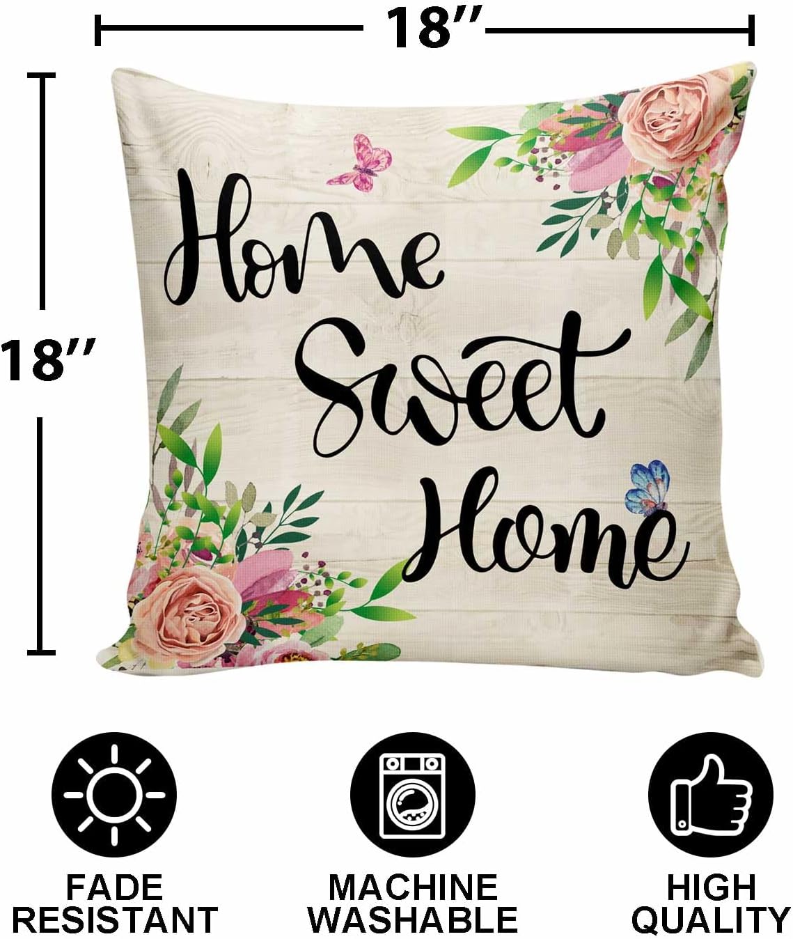 Home Sweet Home Spring Flower Throw Pillow Cover,Flower Farmhouse Decor Pillow Covers Decorative Sofa Pillow Case 18x18 Inch