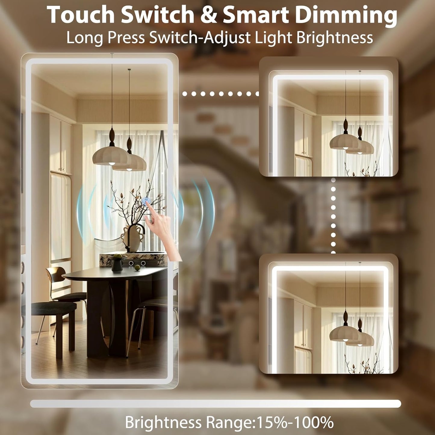 GLSLAND LED Full Length Mirror 71x32 inch Oversized Body Mirrors with Lights Wall Mounted Hanging Floor Standing Mirror for Bedroom, Living Room, Cloakroom, White