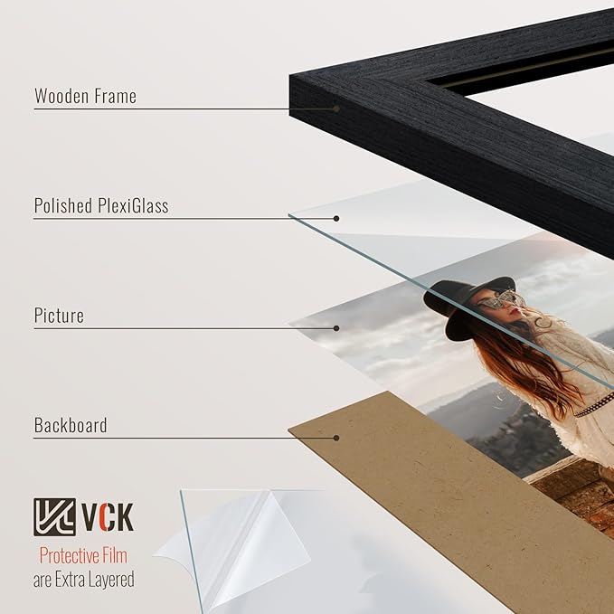 VCK 27x40 Frame for Poster & Picture - Black Oak 3 pk, Exclusive Natural Textured Solid Wood Frame, Wall Hanging