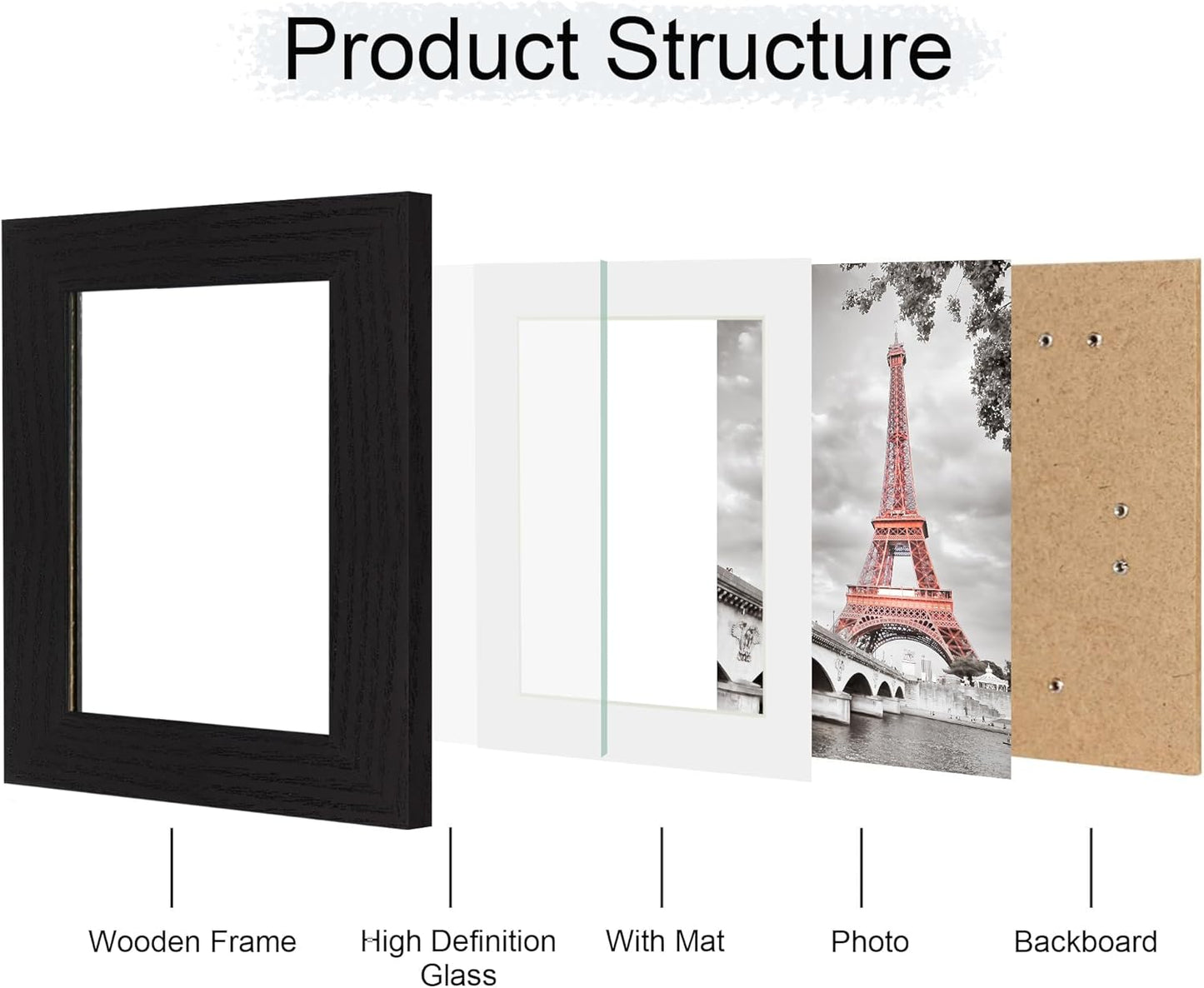 iRahmen 4x6 Picture Frame Set of 2, Black Wood Photo Frame with High Definition Glass, Display Pictures 3.5x5 with Mat or 4 x 6 Without Mat for Tabletop and Wall Mounting