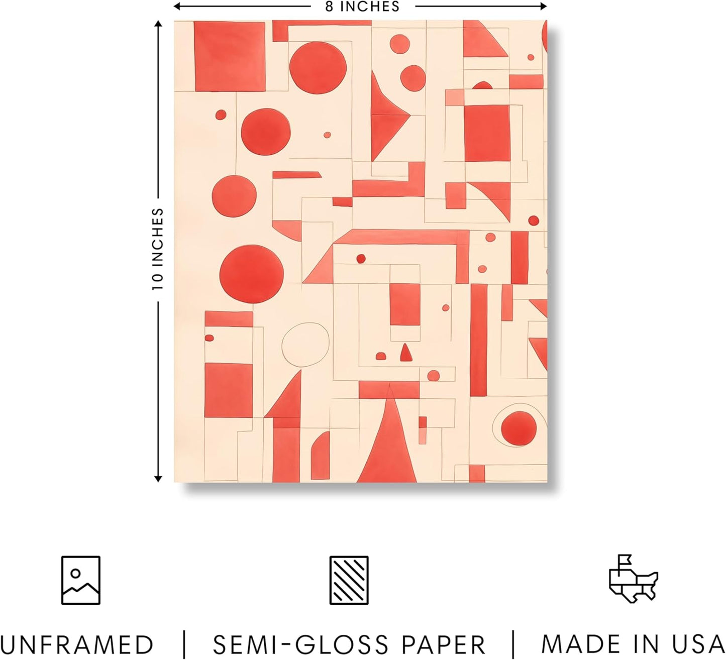 HAUS AND HUES Colorful Abstract Wall Art - Minimalist Retro Picture for Living Room Decor, Red and Pink Modern Wall Art Painting (Red Geometric, Unframed, 8x10)