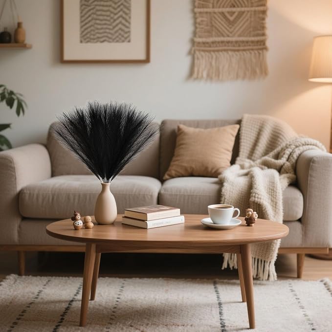 30 Pcs Black Faux Pampas Grass, 17 Inches Artificial Pampas Grass Bulk, Short Fluffy Faux Pompas for Vase Filler, Home Boho, Wedding Anniversaries, Baby Shower Decoration