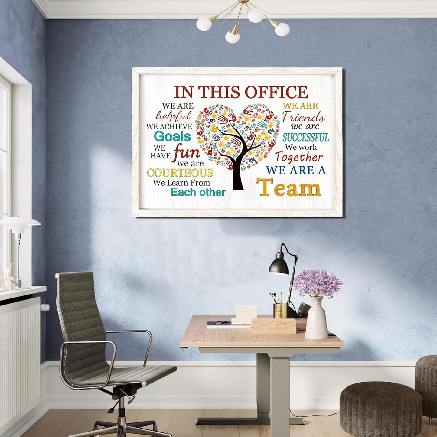 In This Office We Are A Team Wall Decor 24x18 Inch Frame Office Inspirational Wall Art, Motivational Teamwork Wooden Hanging Sign