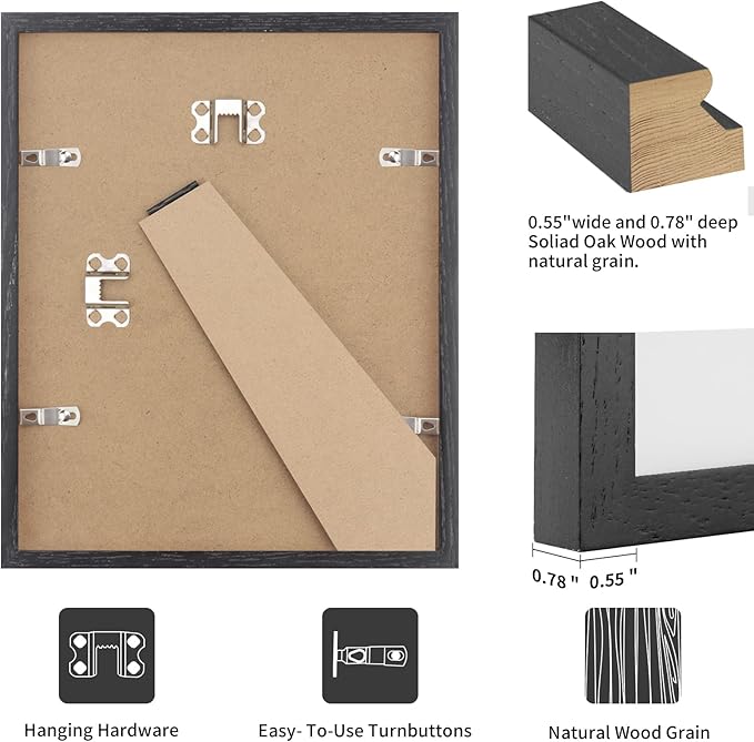 5x7 Oak Wood Picture Frame - Minimalist 5x7 Picture Frame, 5"x7" Frame Wood, Natural Solid Wooden Picture Frames for Wall Art Photo and Prints(1 Pack, Black)