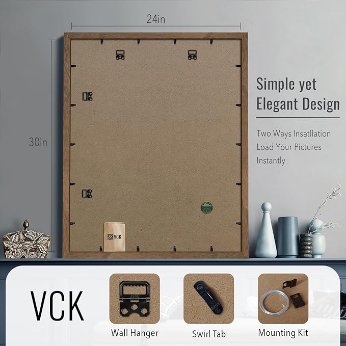 VCK 24x30 Poster Frame 3 Pack - Brown Walnut, Exclusive Natural Wood Grain Solid Wood Picture Frame, Wall Hanging