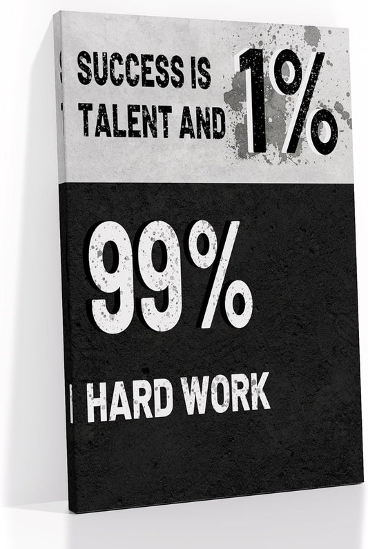 DINGFUN Inspirational Canvas Print Wall Art Motivational Success Is 1% Talent and 99% Hard Work Quotes Poster Painting Artwork for Bedroom Office Gym Picture Decoration Ready to Hang [12''Wx18''H]