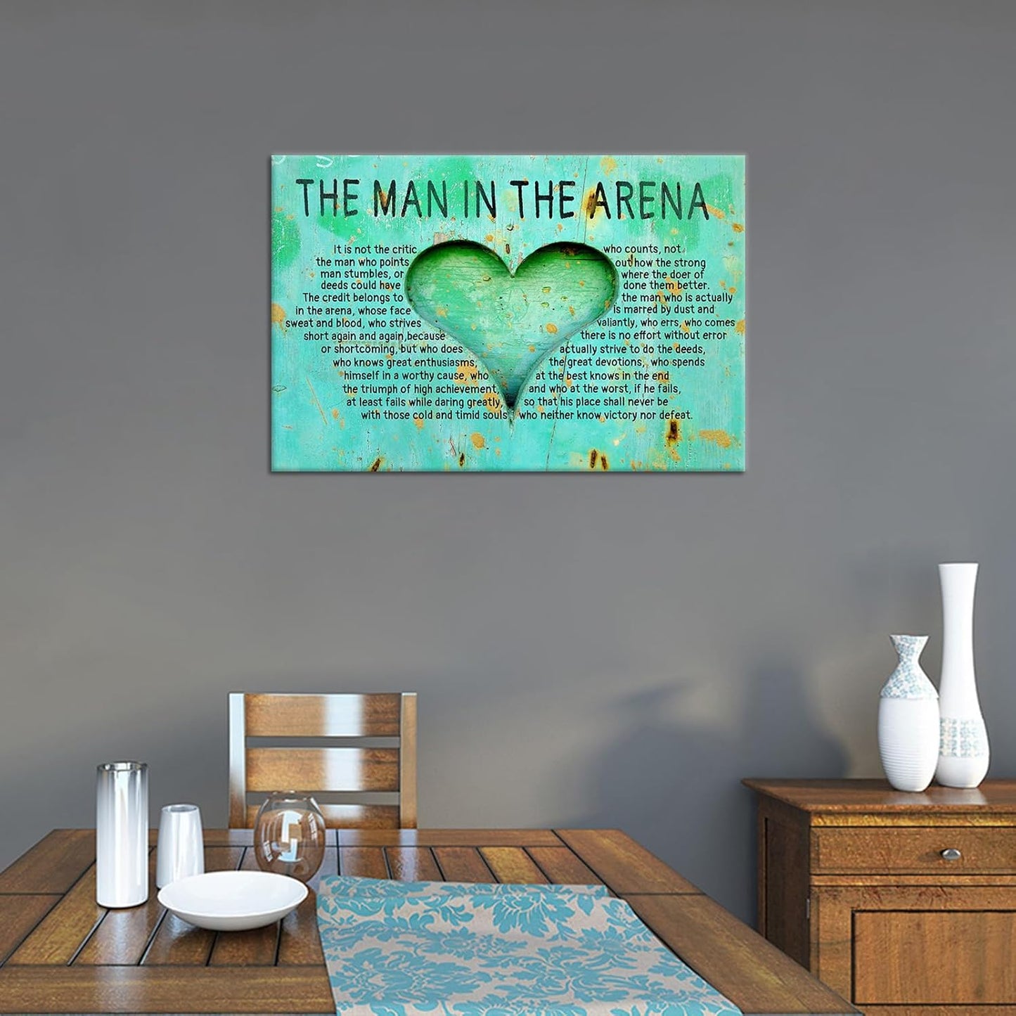 Inspirational Canvas Wall Art Poster Print The Man In The Arena Motivational Quotes Picture Painting Wall Decor Artwork for Modern Home Bedroom Bathroom Wooden Framed Ready to Hang [12''Wx18''H]