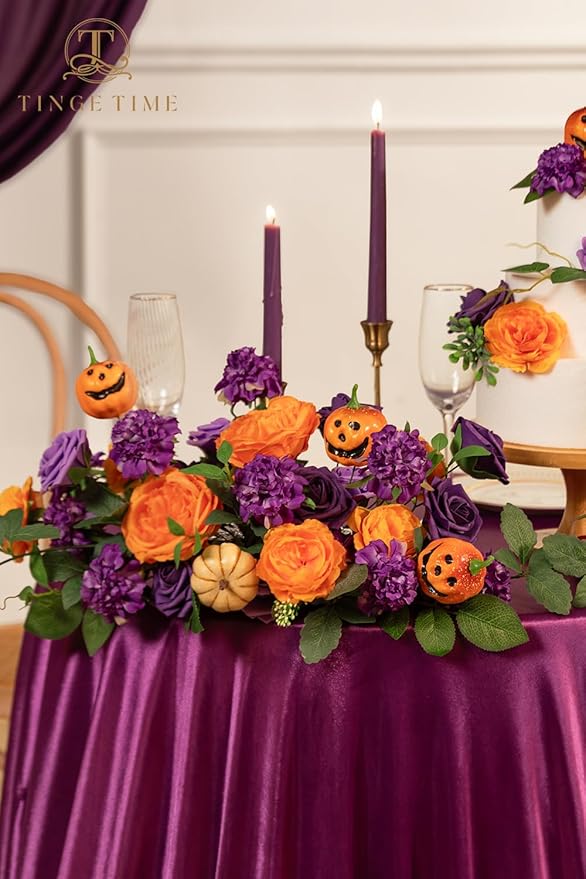 TINGE TIME Rose Artificial Flowers Combo, Gradient Color Faux Foam Roses with Stems for DIY Wedding Bridal Shower Party Table Centerpieces Fake Floral Arrangement Home Decor(Burnt Orange and Purple)