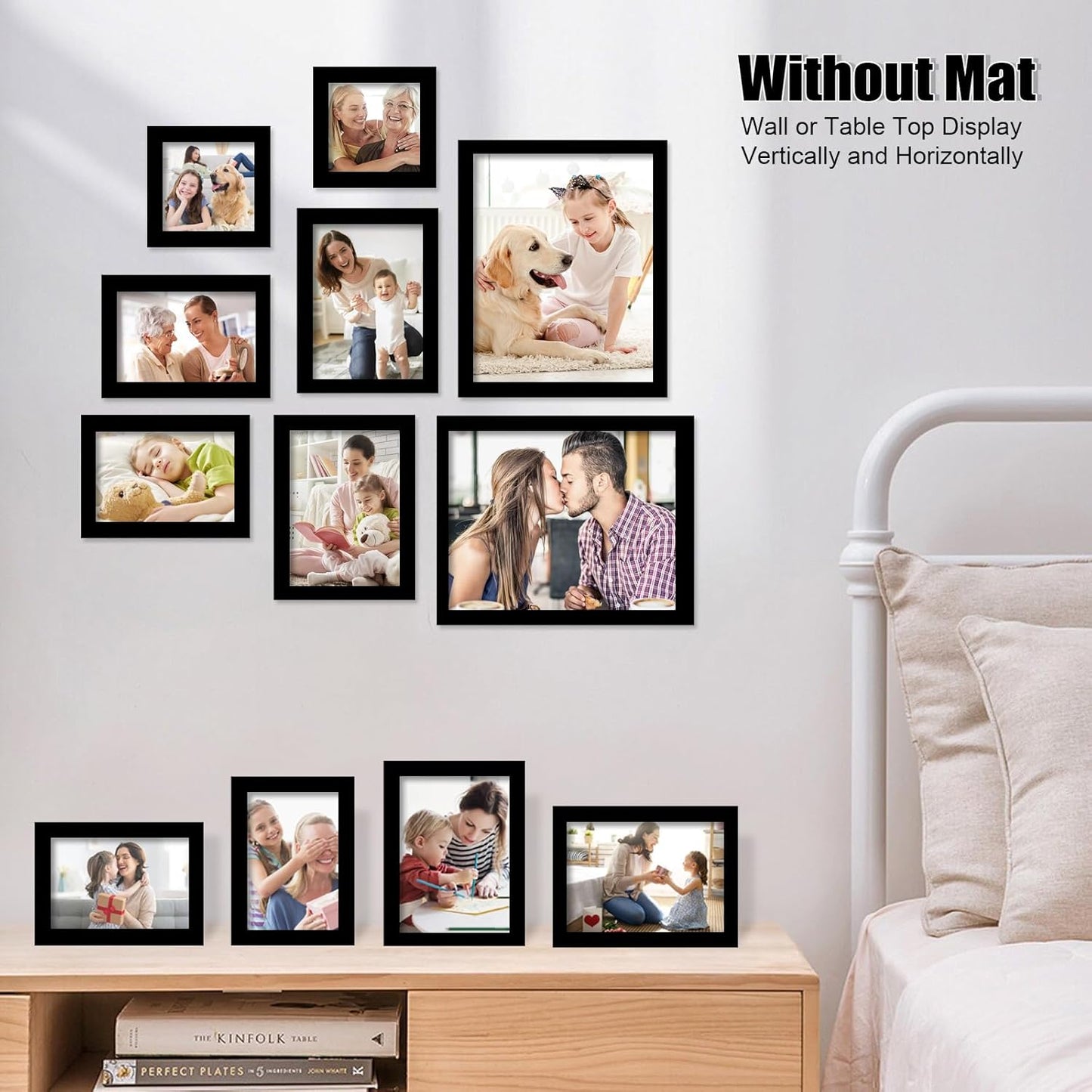 Egofine 12 Pack Black Gallery Wall Frame Set Solid Wood Picture Frame Collage Wall Art Decor for Home Decoration,Hanging or Tabletop Display,Include Multi-Size Two8x10, Four5x7,Four4x6,Two4x4