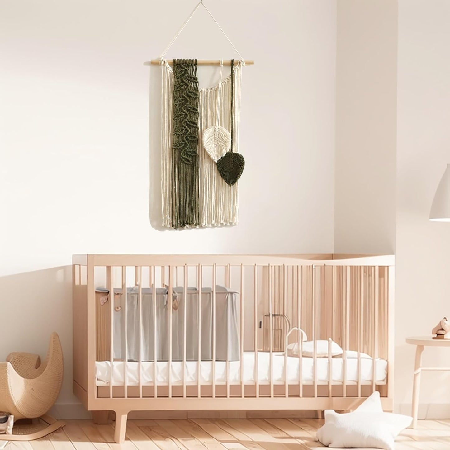 Macrame Leaves Tapestry Wall Decor- Bohemian Woven Tapestries Green Leaves Wall Art, Large Boho Tassels Hanging Ornament Western Room Decor for Bedroom Living Room Dorm