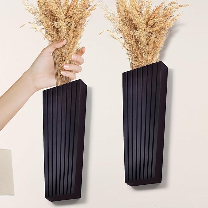 2PCS Wood Wall Planter for Indoor Plants, Wooden Hanging Planter for Dried Flowers and Artificial Greenery Plants,Wooden Pocket Vases,Modern Farmhouse Wood Wall Decor(Black)