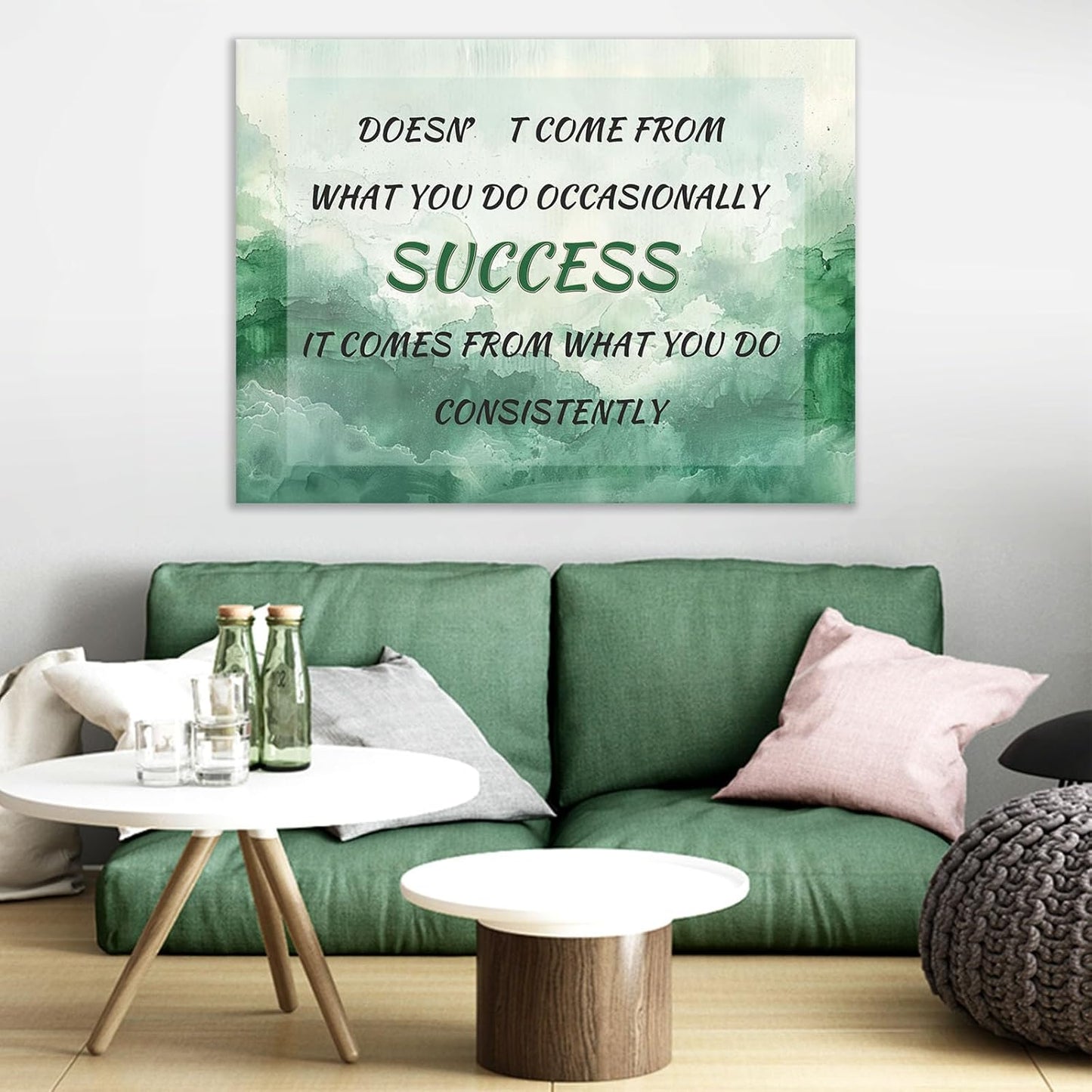 Inspirational Poster Wall Art Office Decor Motivational Quotes Print on Canvas Green Ink Background Painting Artwork for Living Room Office Gym Framed Stretched and Framed [40''W x 30''H]