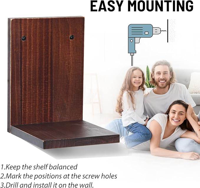 Small Wall Shelf Modern,Wooden Mini Floating Shelves,Indoor Wall Mounted Plants Shelf L Shaped,Midcentury Display Decorative Holder for Gallery Living Room Bedroom Porch,Pine,4 Pack(Rustic Walnut)