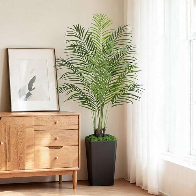 5ft Artificial Palm Tree with Black Planter-Tall Artificial Indoor Plants, Fake Tropical Palm Tree, Faux Silk Plants for Home Office Living Room Bedroom Modern Decor