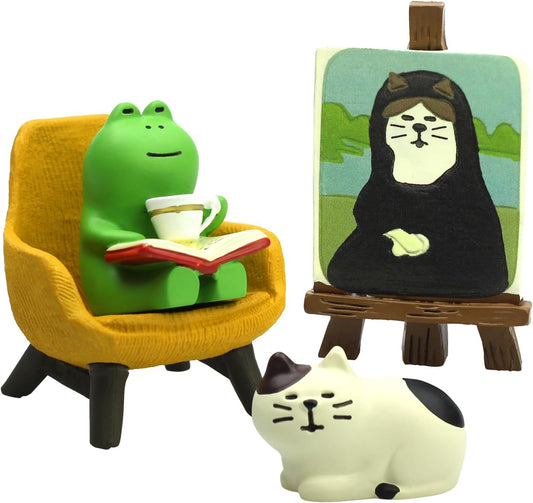 Cute Mini Frog and Cat Figurine for Office, Home Decoration Perfect Cute Frog and Cat Gift