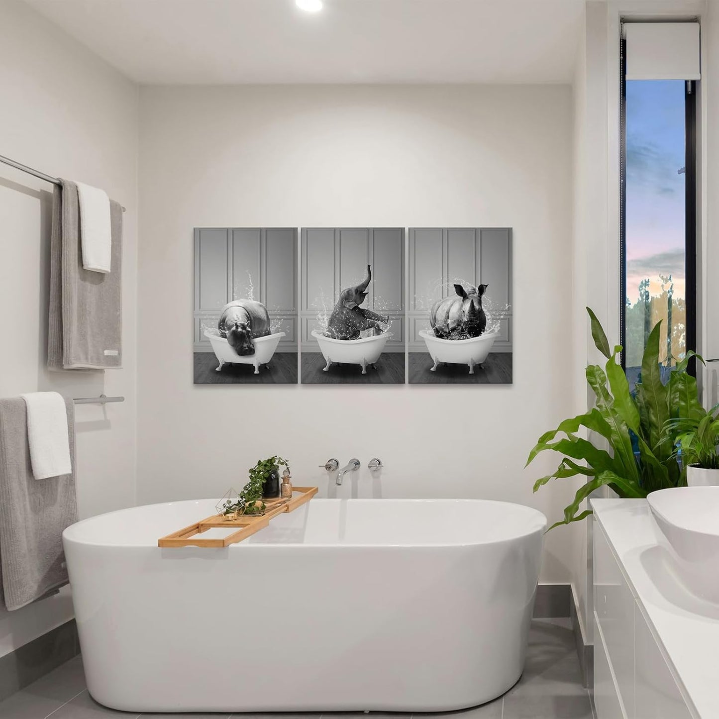 Funny Animal Bathroom Wall Art - 3 Piece Set, Cute and Humorous Bathroom Pictures Wall Decor, Waterproof and Moisture Resistant Bathroom Wall Decor for Bath, Toilet, or Powder Room (16''Hx24''Wx3PCS)