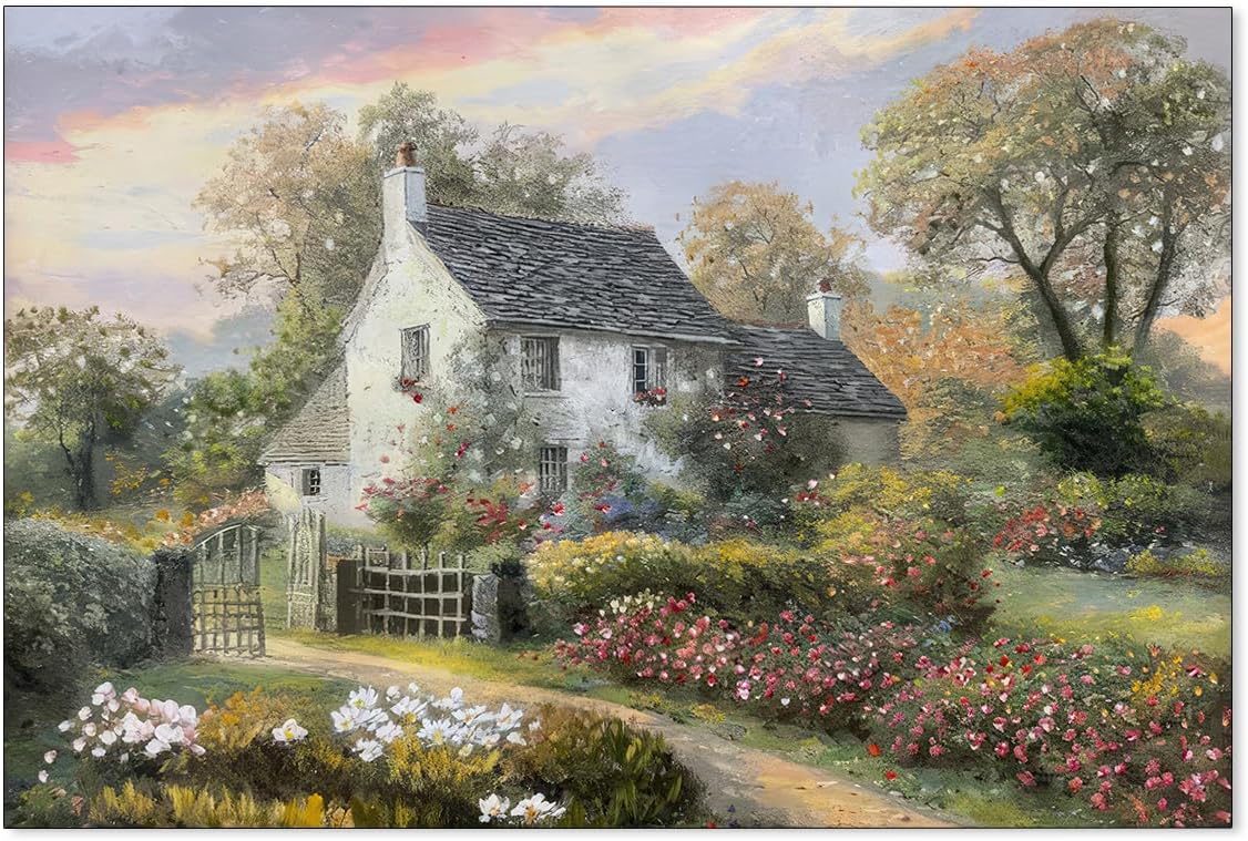 Haitunone French Country Oil Painting Wall Art Farmhouse Cottage Garden Posters Classical Vintage Nature Landscape Prints for Living Room Bedroom Wall Decor 24x36 inch Unframed