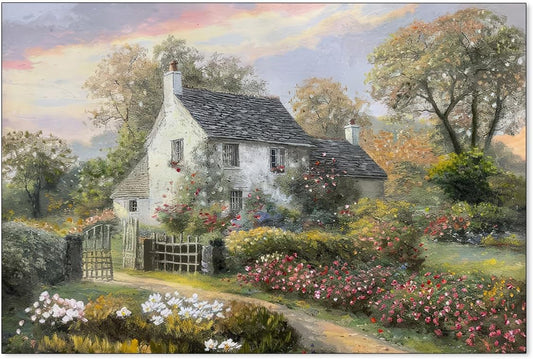 Haitunone French Country Oil Painting Wall Art Farmhouse Cottage Garden Posters Classical Vintage Nature Landscape Prints for Living Room Bedroom Wall Decor 24x36 inch Unframed