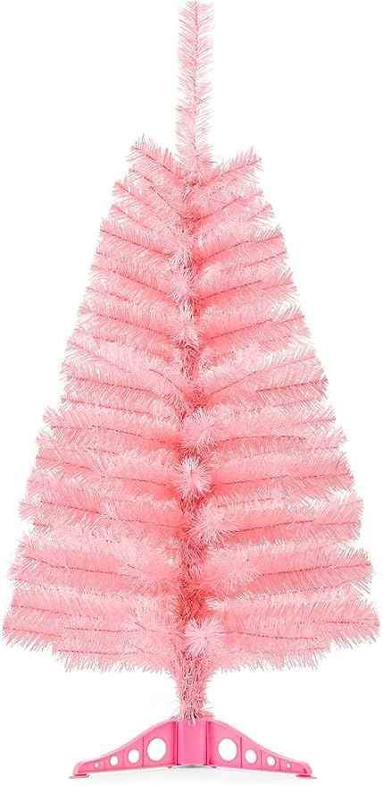 3Ft Artificial Christmas Tree Pink Tabletop Christmas Tree with Plastic Stand Mini Xmas Pine Tree for Indoor Outdoor Holiday Home Decoration