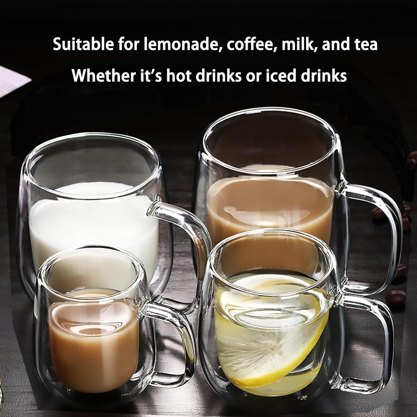 High Borosilicate Double-Wall Glass Mug - Handcrafted Creative Designed Glass Mug with Handle, Perfect for Milk and Coffee (350ml)