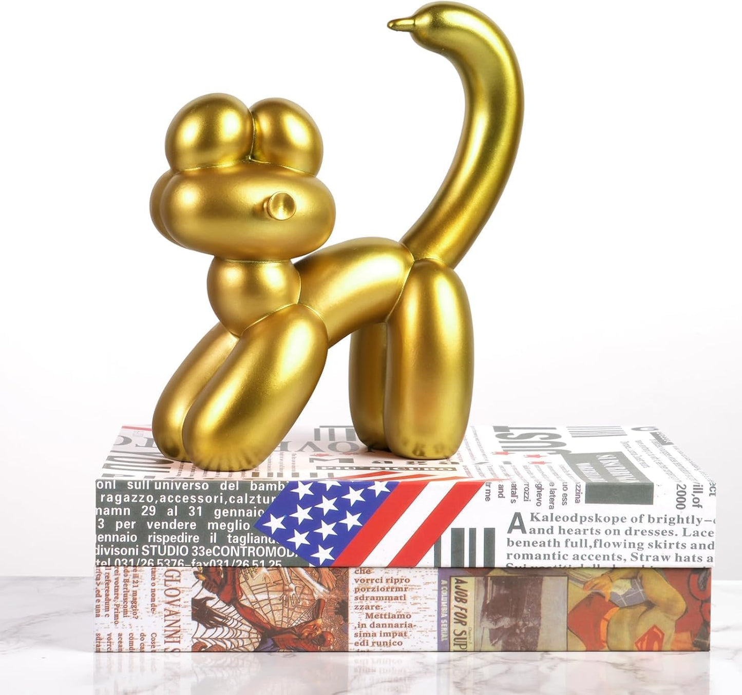 Cute Balloon Cat Statue Decor - 7.8 Inch Modern Cat Statue Ornament, Home Crafts Living Room Desktop Bedroom Sculpture Decoration (Gold, Small)