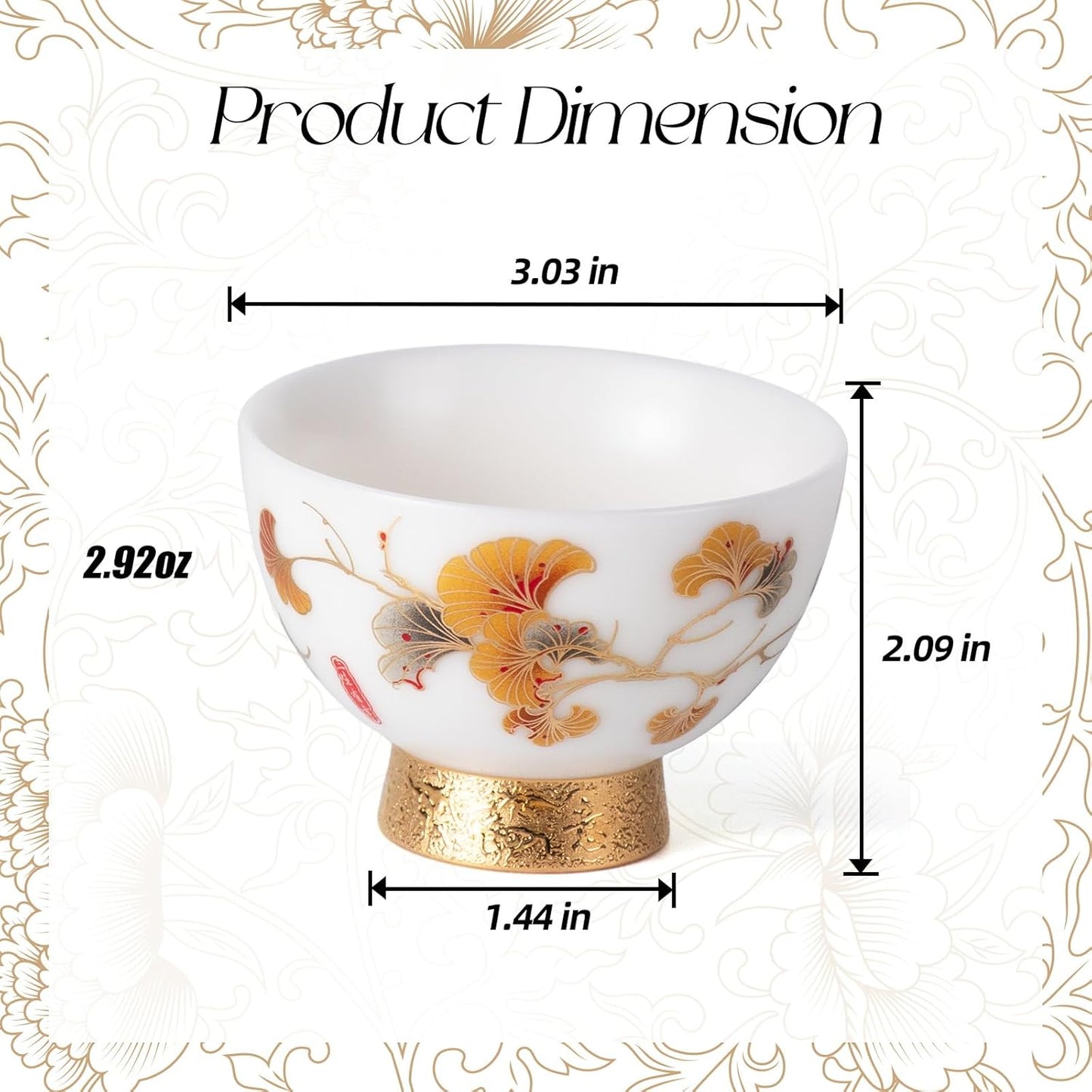 KAMMAK Ceramic Tea Cups Small, Cute Vintage Coffee Cup Set of 2, Porcelain Teacups Espresso Mug, 2.9oz Hand Painted Chinese Afternoon Tea Party Mugs, Birthday Gift for Women Men, High Footed