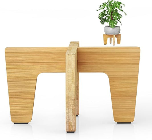 Plant Stands Indoor Outdoor, Plant Risers for Inside Pots Sturdy Short Plants Holder, Flower Pot Stand for Indoor Plants, Small Single Floor Plant Bamboo Display Stand (Natural 12")