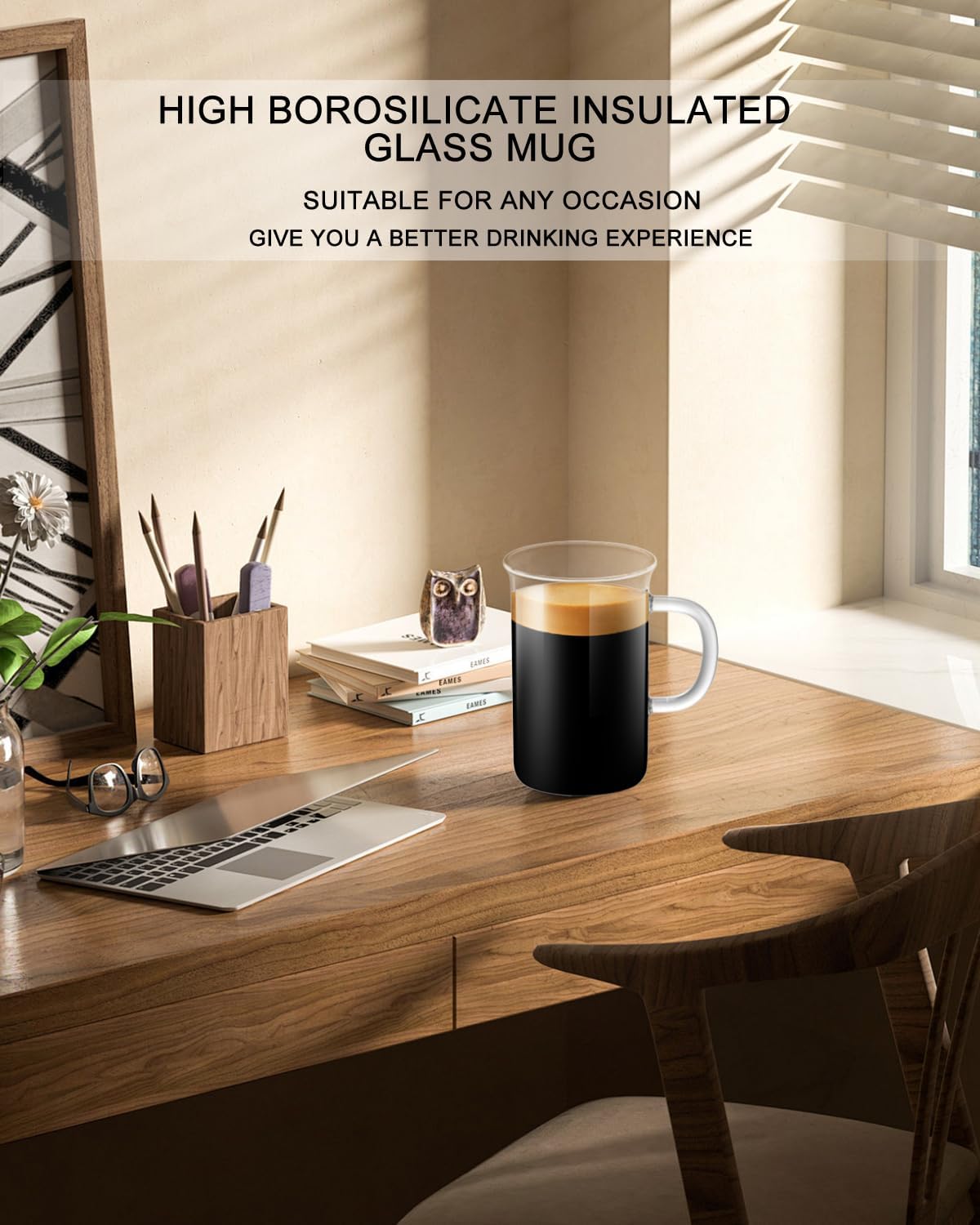 LUXU Glass Coffee Tea Cups(Set of 4)-13 oz,Clear Glass Mugs,Tall Drinking Glasses for Cappuccino,Latte,Espresso,Lead-free Drinking Glasses Great for Juice,Water,Beer,Milk Hot And Cold Drinks