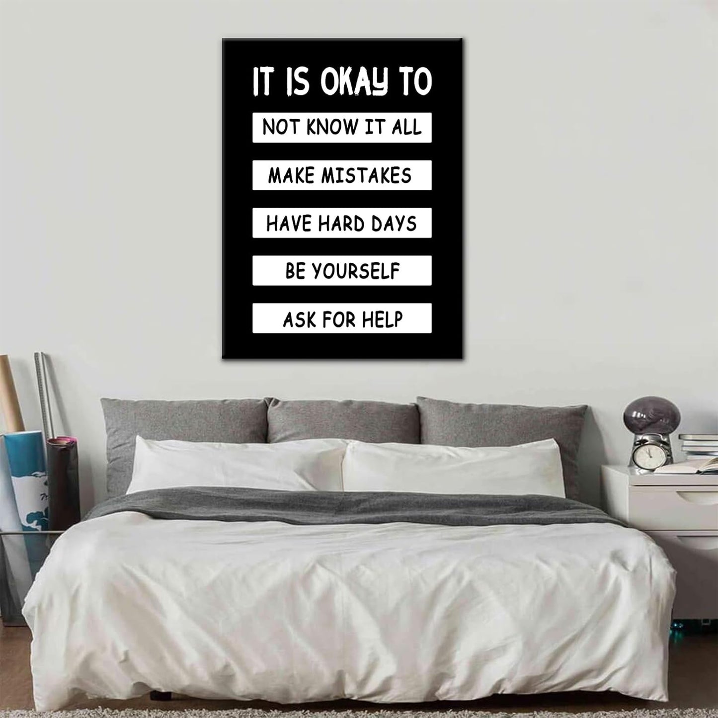 Inspirational Canvas Wall Art It Is Okay To Be Yourself Motivational Quotes Positive Picture Poster Print for Kids Boys Girls Bedroom Nursery Baby Room Wall Decor Stretched and Framed [18''Wx 24''H]