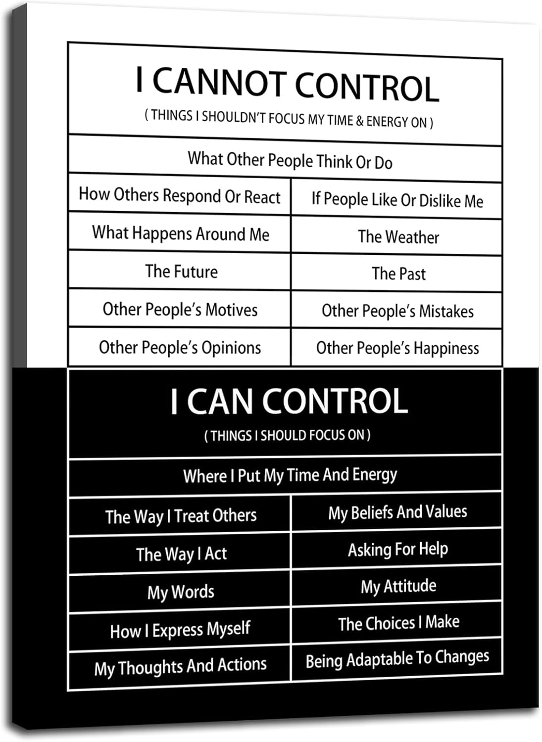 Inspirational Canvas Wall Art I Cannot Control or I Can Control Inspiring Poster Motivational Quote Canvas Print Positive Speech Canvas Painting Office Home Wall Decor Framed[24''W X 36''H]
